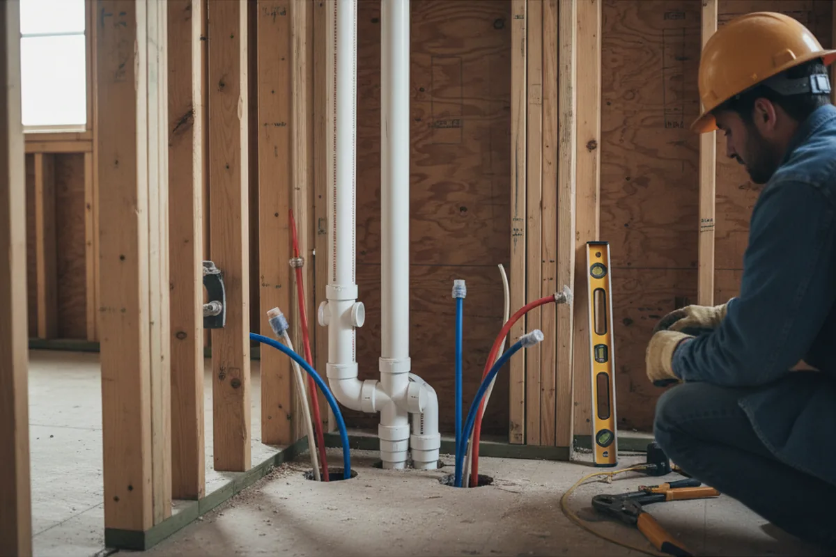 Drain and supply rough-in during Sump Pump Repair in Columbia Station